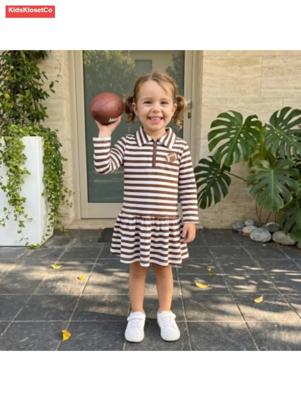 Toddler Girl Football Outfit Rugby Stripe A-line Dress Fall Set